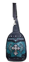 12 pieces Western Crossbody Backpack With Wing Cross Design - Blue - Shoulder Bags & Messenger Bags