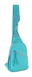 12 pieces Nylon Crossbody Sling Purse With Front Zipper Pocket - Dusty Blue - Shoulder Bags & Messenger Bags