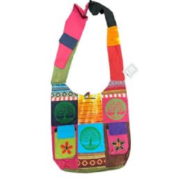 5 pieces Handmade Patchwork Hobo Bags With Two Front Pockets - Colorful Tree Of Life Theme - Handbags