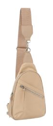 12 pieces Nylon Crossbody Sling Purse With Front Zipper Pocket - Taupe - Shoulder Bags & Messenger Bags