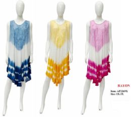 12 pieces of Rayon Tie Dye Embroidered Plus Size Umbrella Dresses - Assorted