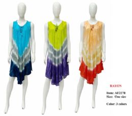 12 pieces of Rayon Tie Dye Embroidered Umbrella Dresses - Assorted