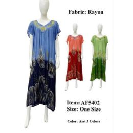 12 pieces of Rayon Crepe Tie Dye Cap Sleeve Long Dresses With V-Neck - Assorted