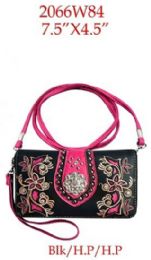 12 pieces Western Floral Rhinestone Purse - Hot Pink - Leather Purses and Handbags