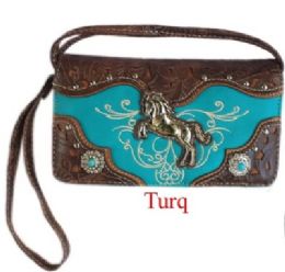 12 pieces Western Style Horse Design Wallet Purse Turquoise - Leather Wallets