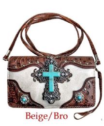 12 pieces Turquoise Cross Western Wallet - Beige/brown - Leather Wallets