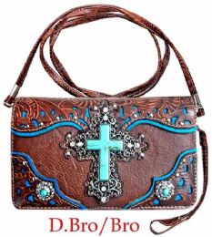 12 pieces Turquoise Cross Western Wallet - Brown - Leather Wallets