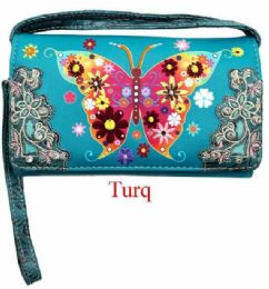 12 pieces Large Butterfly Design Wallet Purse - Leather Wallets