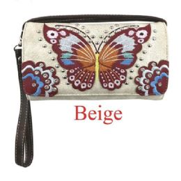 12 pieces Western Butterfly Wallet With Studs - Beige - Leather Wallets