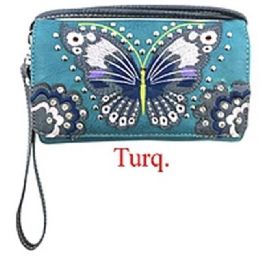 12 pieces Western Butterfly Wallet With Studs - Turquoise - Leather Wallets