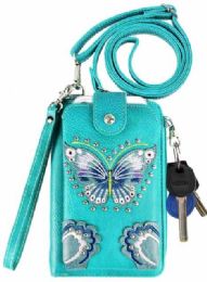 12 pieces Blue Butterfly Phone Wallet - Turquoise - Leather Wallets