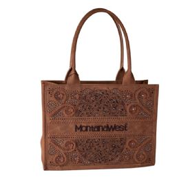 12 pieces Montana West Embossed Floral Tote - Brown - Tote Bags & Slings