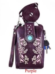 12 pieces Flower Design Studded Rhinestone Phone Wallet Purple - Leather Wallets