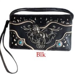 12 pieces Western Style Horse Design Wallet Purse Black - Leather Wallets