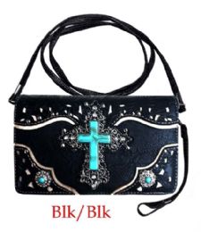 12 pieces Turquoise Cross Western Wallet - Black - Leather Wallets