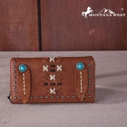 12 pieces Montana West Feather Collection Wallet - Brown - Leather Wallets