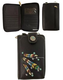12 pieces Three Feathers Phone Wallet - Black - Leather Wallets