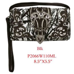 12 pieces Rhinestone Buckle Tree Camo Purse - Black - Leather Purses and Handbags