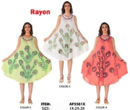 12 pieces of Rayon Peacock Feather Plus Size Dresses - Assorted