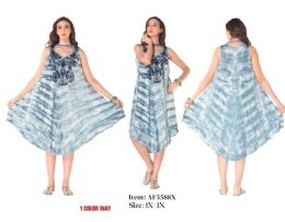 12 pieces of Plus Size Wet Dye Embroidered Rayon Dresses - Blue