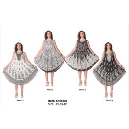 12 pieces of Black & White Dot Challis Plus Size Umbrella Dresses - Assorted