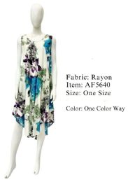 12 pieces of Rayon Multicolor Flower Print Round Neck Dresses