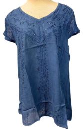 12 pieces of Embroidered Short Sleeve Floral Indian Dresses - Blue