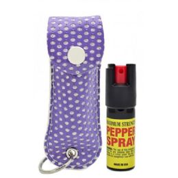 12 pieces Purple Bling Cheetah Keychain Pepper Spray - 0.5 oz - Key Chains