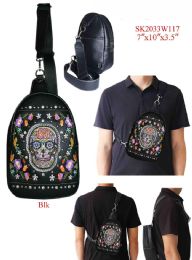 12 pieces Colorful Sugar Skull Crossbody Backpack - Black - Shoulder Bags & Messenger Bags