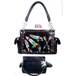 12 pieces Western Feathers & Arrows Concealed Carry Purse - Black - Leather Purses and Handbags