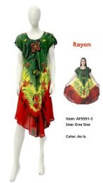 12 pieces of Rayon Tie Dye Floral Brush Paint Dresses - Rasta Color