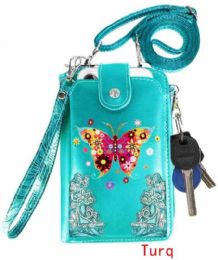 12 pieces Colorful Butterfly Phone Wallet - Turquoise - Leather Wallets