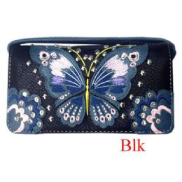 12 pieces Western Butterfly Wallet With Studs - Black - Leather Wallets