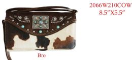 12 pieces Western Cow Print Concho Wallet - Brown - Leather Wallets
