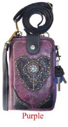 12 pieces Floral Cutout Western Concho Phone Wallet - Purple - Leather Wallets