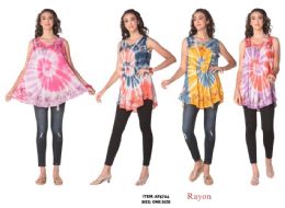 12 pieces of Colorful Rayon Tie Dye Swirl Tops - Assorted