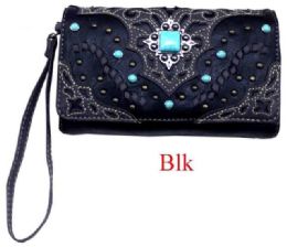 12 pieces Turquoise Concho Fashion Wallet - Black - Leather Wallets