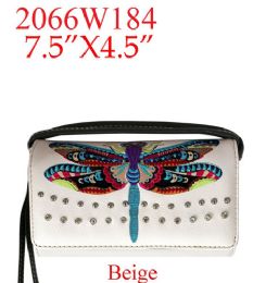 12 pieces Colorful Dragonfly Wallet With Studs - Beige - Leather Wallets