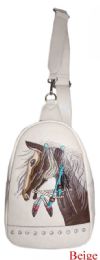 12 pieces Rhinestone Horse Embroidery Crossbody - Beige - Shoulder Bags & Messenger Bags