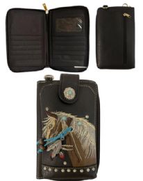 12 pieces Horse Embroidery Phone Wallet - Black - Leather Wallets