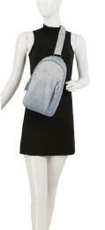 12 pieces DuaL-Compartment Denim Crossbody Sling Purse - Light Blue - Shoulder Bags & Messenger Bags