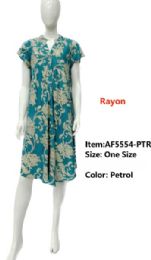 12 pieces of Rayon Printed Placket Dresses - Turquoise