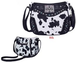 12 pieces Western Cow Print Concealed Carry Sling Purse - Black - Leather Purses and Handbags