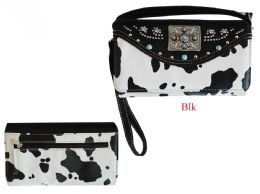 12 pieces Western Cow Print Concho Wallet - Black & White - Leather Wallets