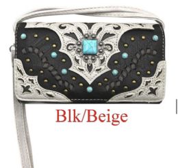 12 pieces Turquoise Concho Fashion Wallet - Black & Beige - Leather Wallets