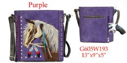 12 pieces Horse Embroidery Concealed Carry Crossbody Bag - Purple - Shoulder Bags & Messenger Bags