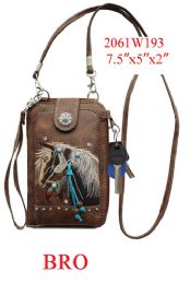 12 pieces Horse Embroidery Phone Wallet - Brown - Leather Wallets