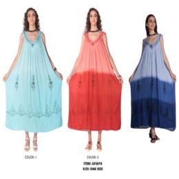 12 pieces of Long Tie Dye V-Neck Dresses - Assorted