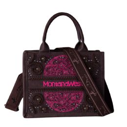 12 pieces Montana West Embossed Floral Tote/crossbody - Pink On Coffee - Tote Bags & Slings
