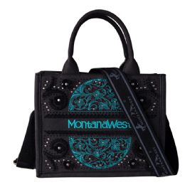 12 pieces Montana West Embossed Floral Tote/crossbody - Black - Tote Bags & Slings